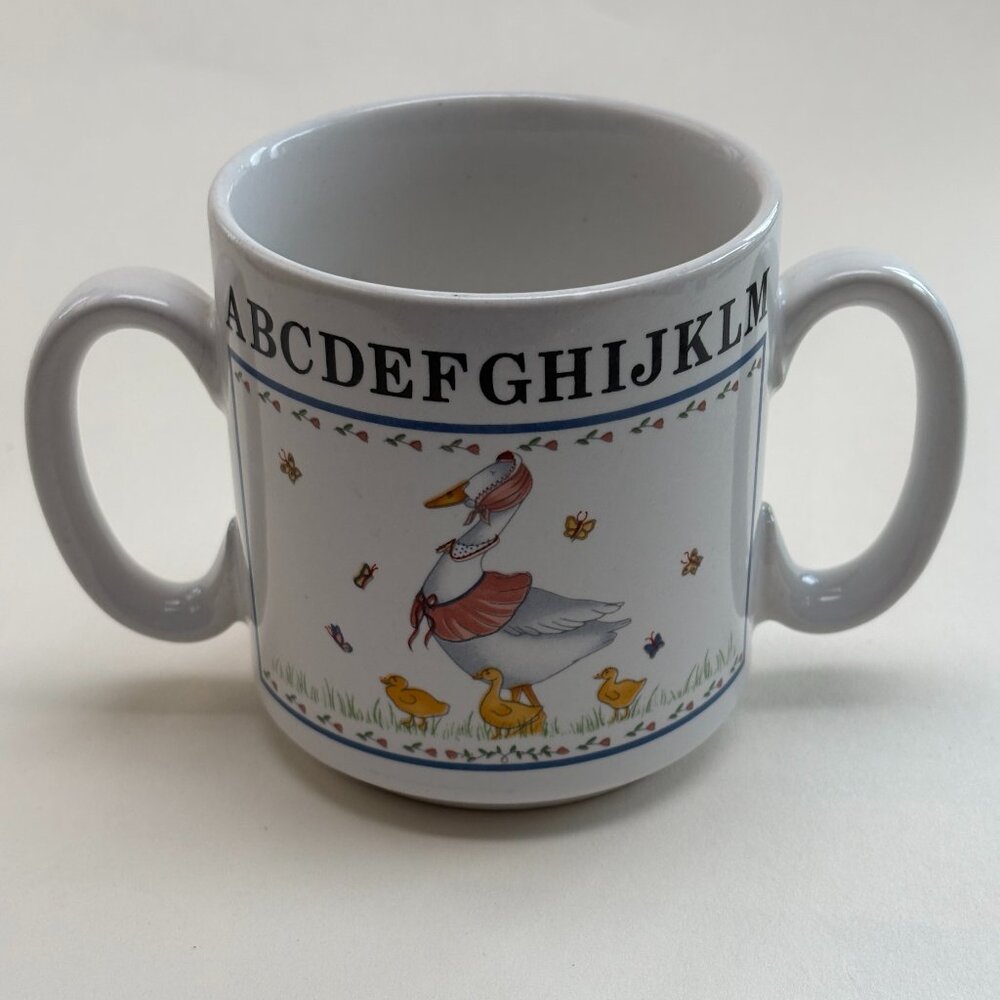 Vintage Ceramic ABC's + Mother Goose Double Handled Mug